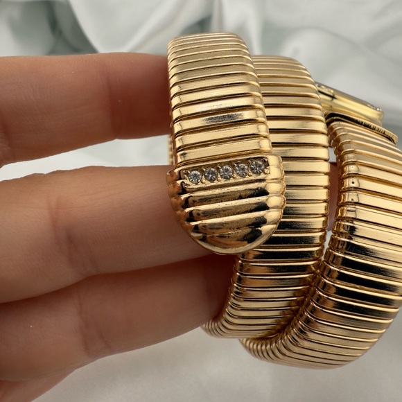 Serpentine Gold Snake Coil Wrap Watch - Crystal-Embellished Statement Watch - Picture 6 of 8